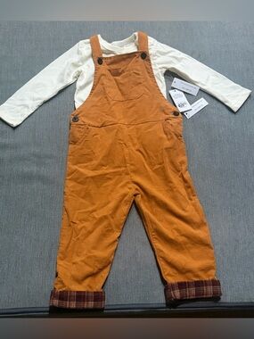 Happy Threads Fall Boy’s 18mo Overall Outfit with Flannel Detail